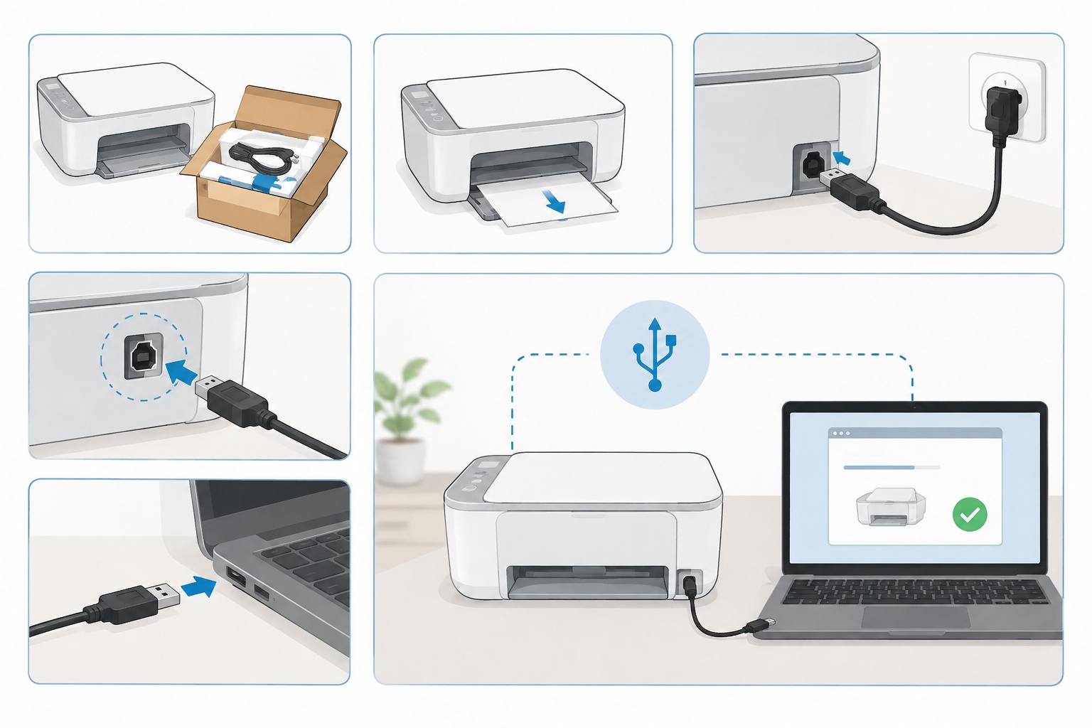 HP DeskJet 2855e Using a USB Cable